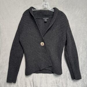 Elena Solano Cardigan Sweater Womens Large Gray Single Button 100% Cashmere